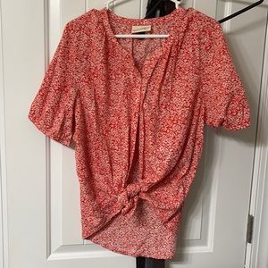 Coral and white floral tie front